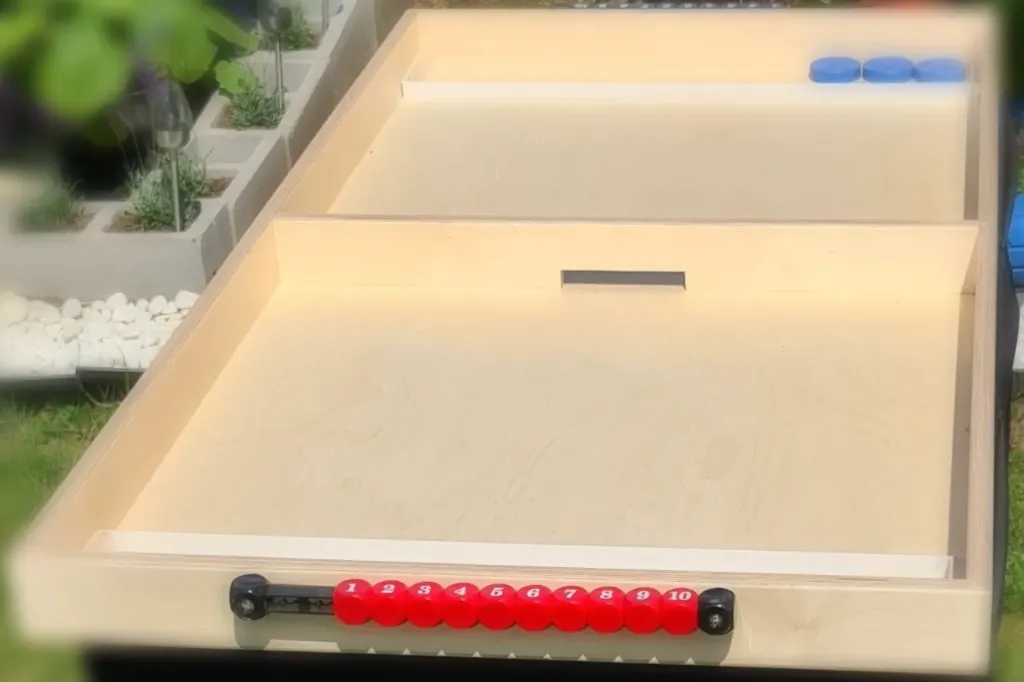 Sjoelsteen schieten – competitief schuifspel met poort