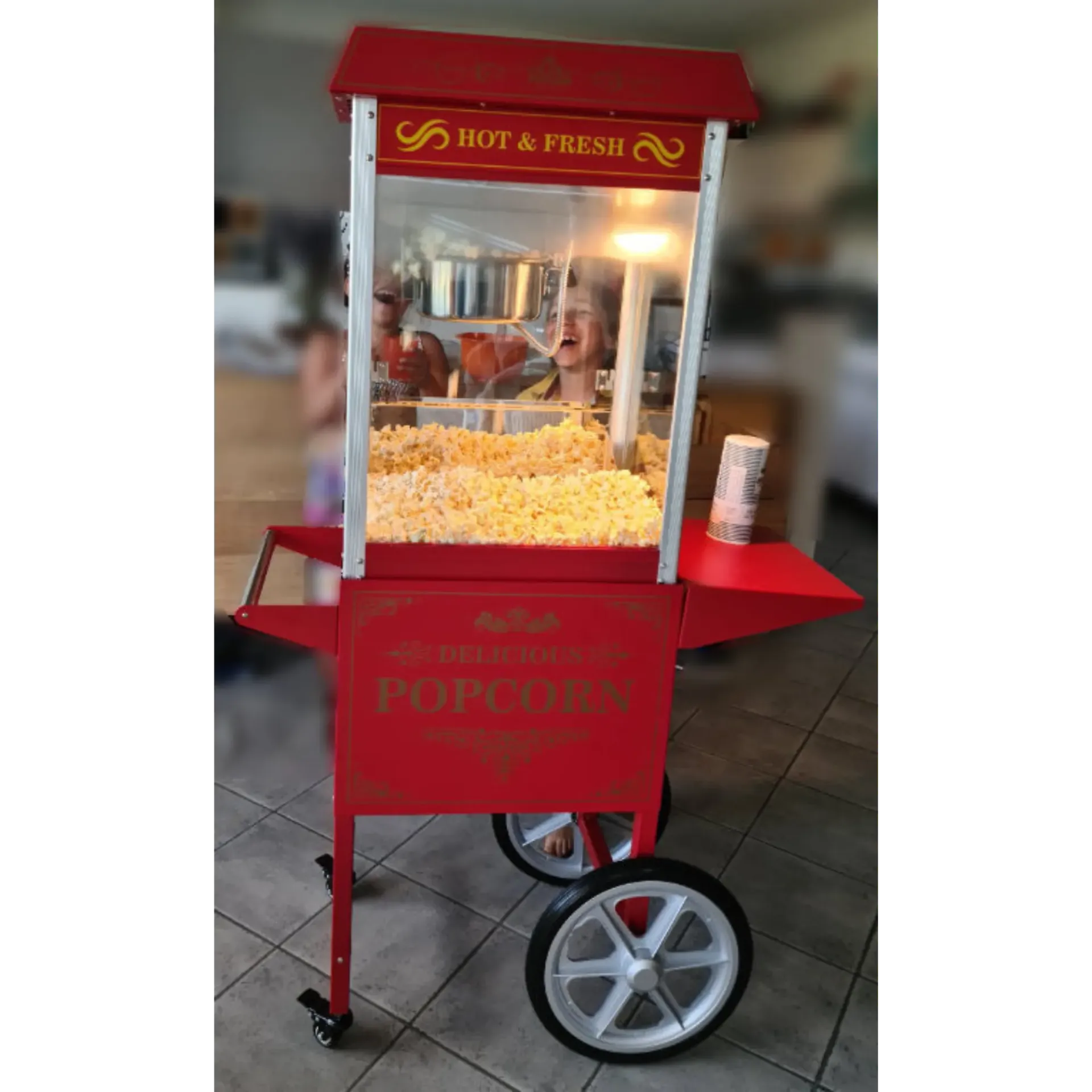 Popcornmachine rood + onderstel 