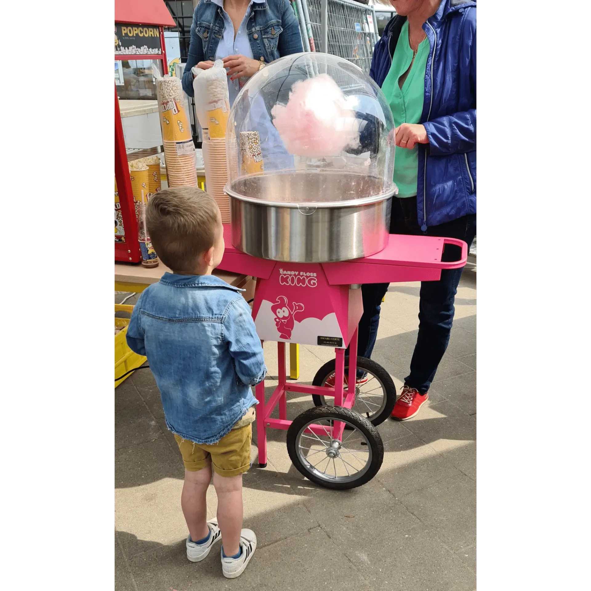 Suikerspin machine roze met onderstel